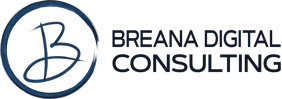 Breana Digital Consulting Logo - Paint stroked circle with hand drawn B with name spelled out next to it.